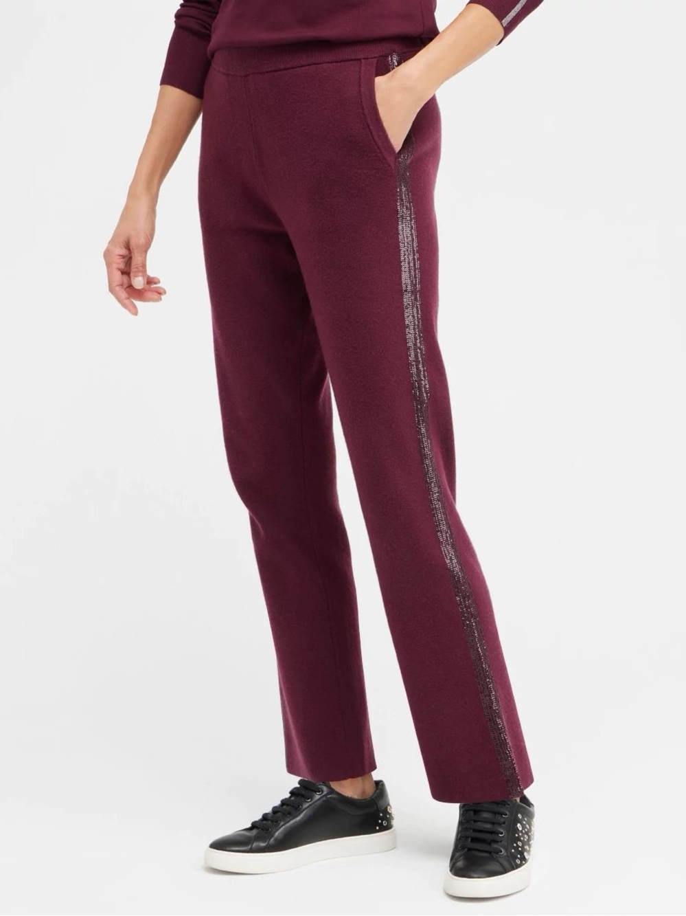 Chico's Zenergy Burgundy Cashmere Blend Sequin Pants Size Medium
